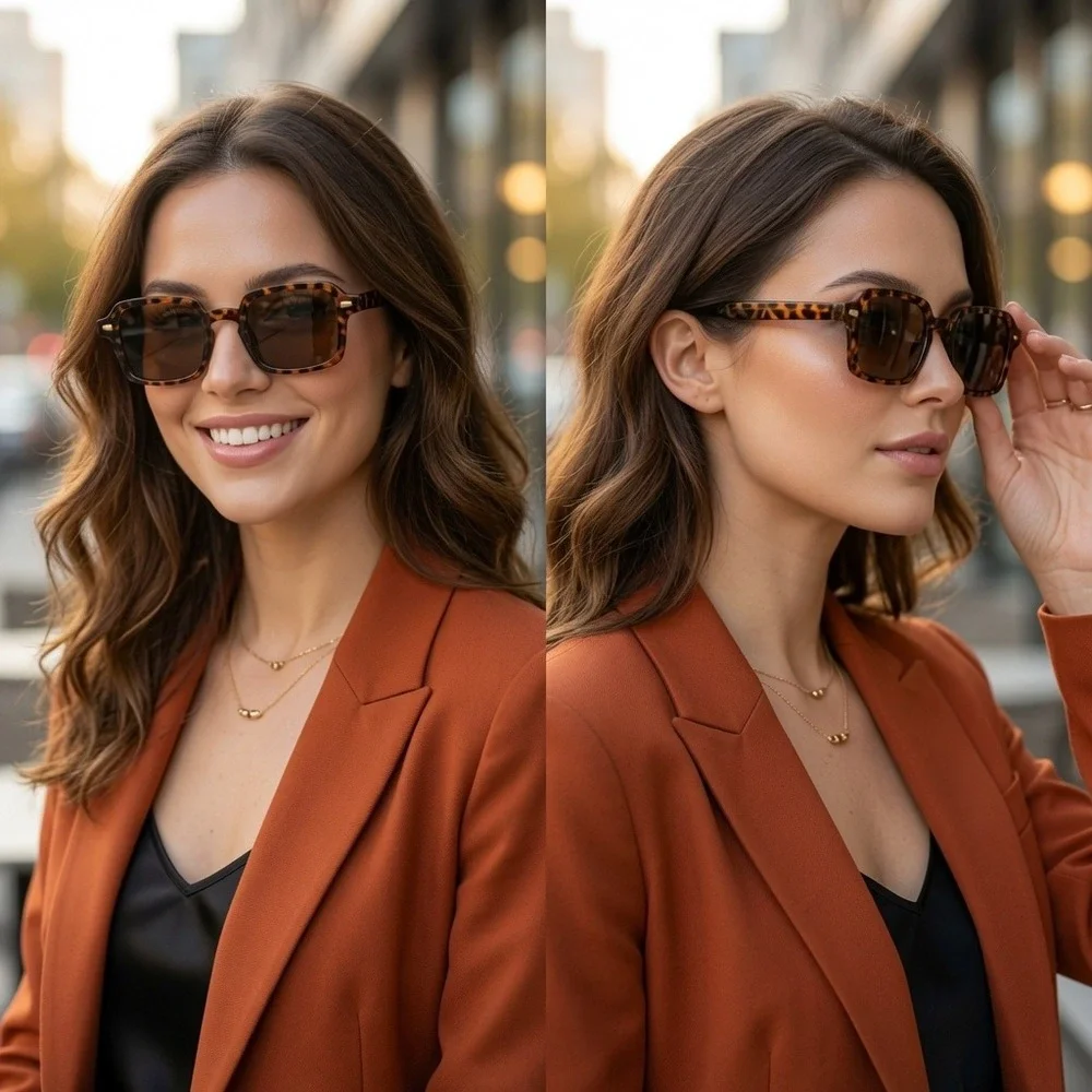 Vintage Square Tortoiseshell Sunglasses Women Lightweight Minimalist Elegant New - Picture 5 of 6